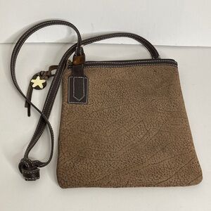 African Lily Leather Purse Brown Crossbody Pink Orange Stripe Made in Kenya